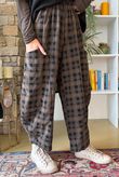 Heritage Needlecord Plaid Relaxed Barrel Pant Black & Chocolate