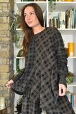 Heritage Needlecord Plaid Swing Top Black & Chocolate