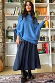 Huggle Asymmetric Draped Knit Jumper Denim Marl