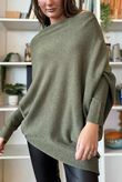Huggle Asymmetric Draped Knit Jumper Khaki Marl