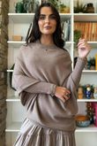 Huggle Asymmetric Draped Knit Jumper Mocha