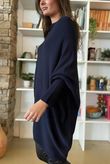 Huggle Asymmetric Draped Knit Jumper Navy 