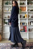 Huggle Asymmetric Draped Knit Jumper Navy 