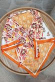 Indira Patchwork Silky Blend Square Scarf Orange /20=