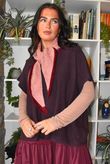 Jonti Border Knit Neckerchief Scarf Soft Dusky Rose & Burgundy
