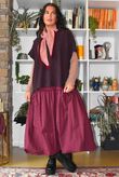 Jonti Border Knit Neckerchief Scarf Soft Dusky Rose & Burgundy