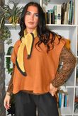 Jonti Border Knit Neckerchief Scarf Soft Ochre & Chocolate