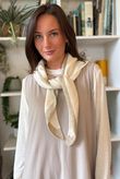 Jonti Border Knit Neckerchief Scarf Ecru & Oatmeal