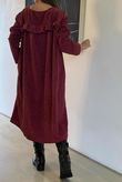 Jumbo Cord Ruffle Sac Dress Burgundy /20