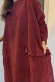 Jumbo Cord Ruffle Sac Dress Burgundy /20