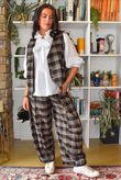 Keaton Plaid Tuck Barrel Pant Coffee Bean