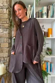Kingsley Herringbone Scuba Sleeveless Morning Coat Coffee Bean