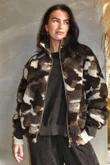 Kit Camo Sherpa Funnel Neck Bomber Jacket Coffee Bean