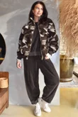 Kit Camo Sherpa Funnel Neck Bomber Jacket Coffee Bean