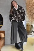 Kit Camo Sherpa Funnel Neck Bomber Jacket Coffee Bean