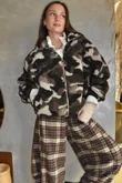 Kit Camo Sherpa Funnel Neck Bomber Jacket Coffee Bean