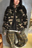 Kit Camo Sherpa Funnel Neck Bomber Jacket Khaki