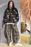 Kit Camo Sherpa Funnel Neck Bomber Jacket Khaki