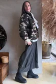 Kit Camo Sherpa Funnel Neck Bomber Jacket Khaki