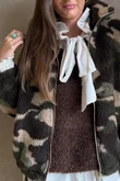Kit Camo Sherpa Funnel Neck Bomber Jacket Khaki