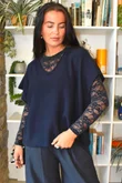 Love Lace Body Skim Top Navy 