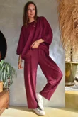Lagen Panel Tapered Leg Trouser Aubergine