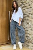 Laundry B Duran Grid Barrel Leg Jean Blue Denim - -