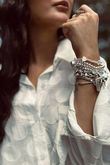 Laundry B Free Spirit Stretch Stacker Bracelet Mother of Pearl Hearts Silver /10 