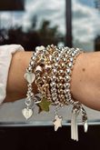 Laundry B Free Spirit Stretch Stacker Bracelet Mother of Pearl Hearts Silver /10 