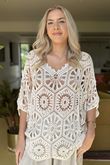 Laundry B Medina Crochet Double V Top Vintage Cream