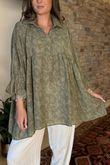 Laundry B Sophie Smock Top Paisley Stud Khaki