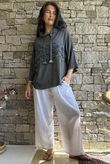 Lin & Lace Linen Blend Hoodie Washed Charcoal