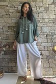 Lin & Lace Linen Blend Hoodie Washed Moss
