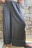 Lin & Lace Linen Blend Wide Leg Pants Washed Charcoal