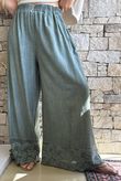 Lin & Lace Linen Blend Wide Leg Pants Washed Moss