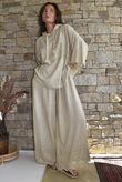 Lin & Lace Linen Blend Wide Leg Pants Washed Sandstone