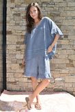 Lina Linen Blend Smock Top Washed Denim