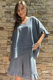 Lina Linen Blend Smock Top Washed Denim