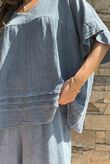 Lina Linen Blend Smock Top Washed Denim