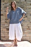 Lina Linen Blend Smock Top Washed Denim