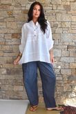 Lindin Linen Blend Button Barrel Pant Washed Navy