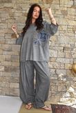 Lindin Linen Blend Crochet Flower Barrel Pant Washed Charcoal