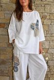 Lindin Linen Blend Crochet Flower Barrel Pant White