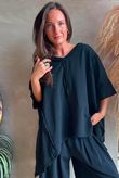 Lock Raw Seam Dip Side Short Sleeve Top Black