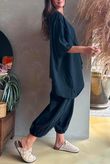 Lock Raw Seam Dip Side Short Sleeve Top Black