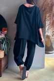 Lock Raw Seam Dip Side Short Sleeve Top Black