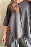 Lock Raw Seam Dip Side Short Sleeve Top Coffee Bean