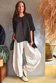 Lock Raw Seam Dip Side Short Sleeve Top Coffee Bean