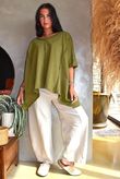 Lock Raw Seam Dip Side Short Sleeve Top Olive