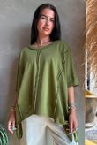 Lock Raw Seam Dip Side Short Sleeve Top Olive